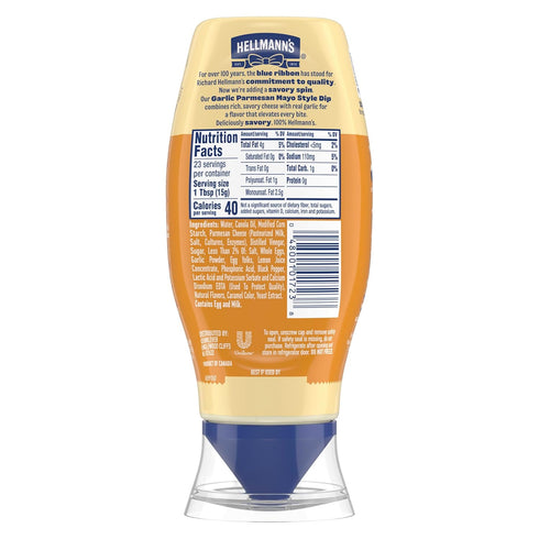 11.5 Oz Hellmann's Garlic Parmesan Chicken Tender Mayonnaise Style Dip Garlic Parmesan Delicious Flavor No Artificial