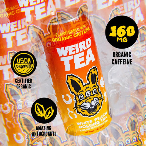 16oz 160mg Pack 12 Drink Weird Organic White Peach Oolong Tea Cans, Organic Caffeine, of A Refreshing Energy Drink