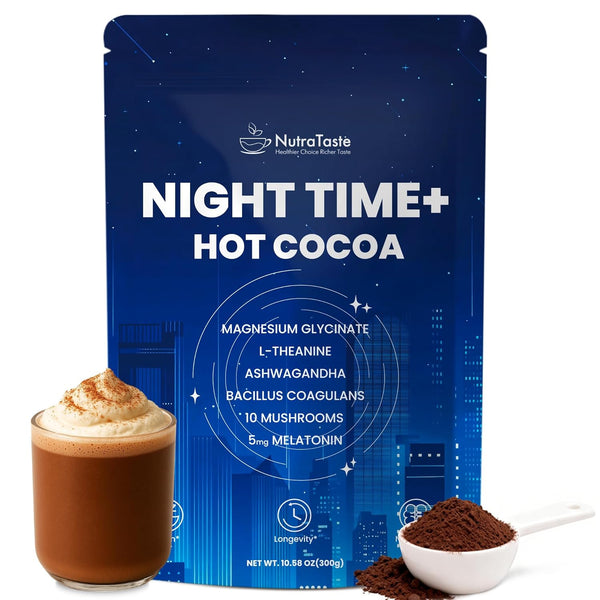 Magnesium Hot Cocoa for Sleep, Superfood Cocoa Powder, 10 Mushroom Blend with