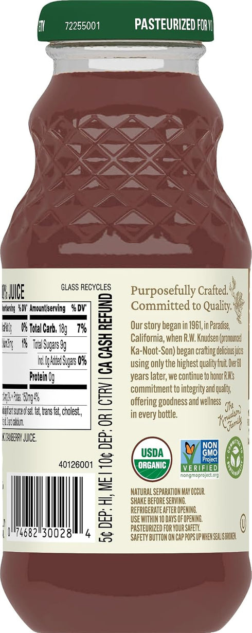 8 oz (12 Pack) R.W. Knudsen Organic Just Cranberry Juice, fl