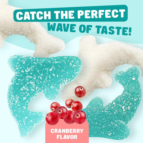 Gummy 8 oz Guatemalan Sharks Gelatin Based, Perfectly Chewy, Cranberry Flavored, Jelly Fruit Candy Bulk in Resealable