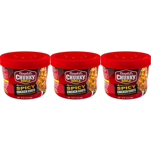 Campbells Chunky Spicy Chicken Burrito Soup, 15.25 oz Bowl (Pack of 3)