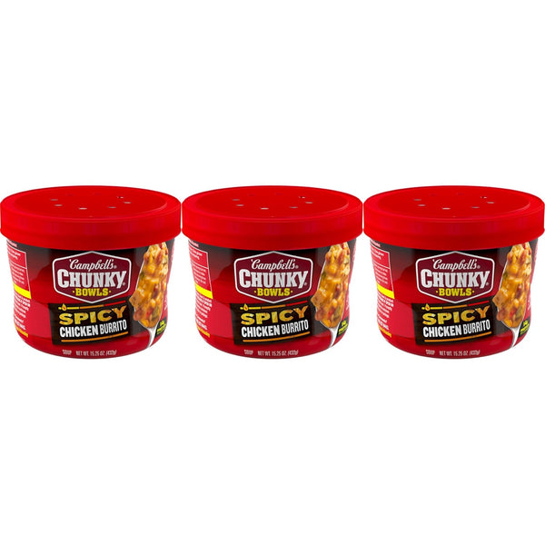 Campbells Chunky Spicy Chicken Burrito Soup, 15.25 oz Bowl (Pack of 3)
