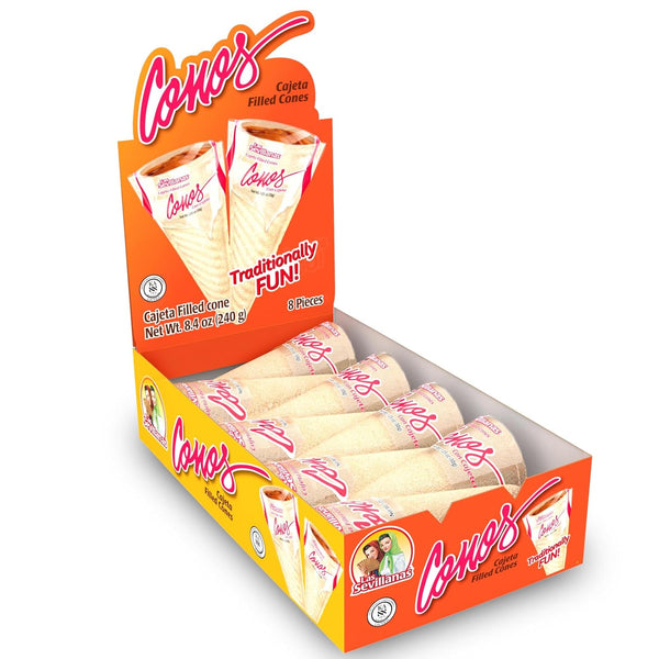 Las Sevillanas Cajeta Filled Wafer Cones Traditional Mexican Candy, Sweet Dessert Treats