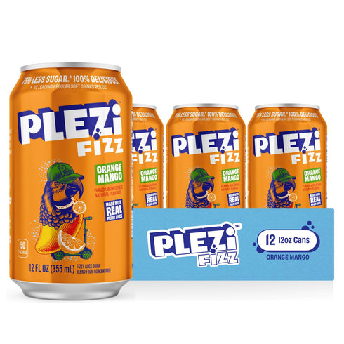 12 Oz (24 PLEZi FiZZ Stawberry Lemonade & Orange Mango Sparkling Juice Bundle No Added Sugar, Low Sugar Soda