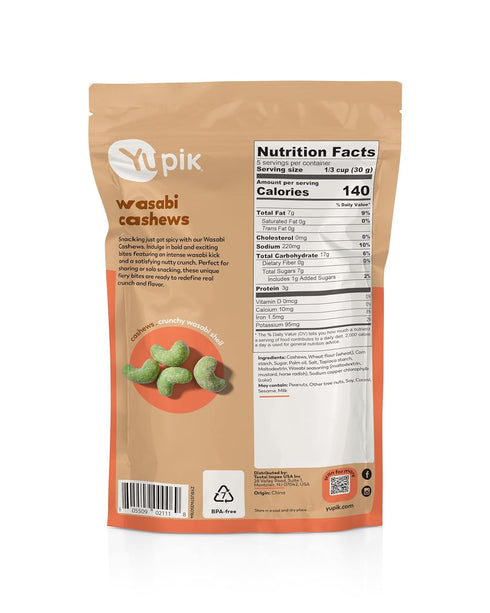 5.8 Oz, Yupik Wasabi Cashews, Intense Spicy Snacks, Crunchy Cashews, Wasabi Flavored Shell, Asian-Inspired Snacks