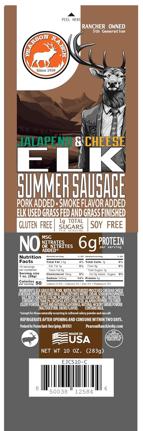 1959 Summer 12 oz Summer (Pack 2) PEARSON RANCH SINCE Elk Sausage with Jalapeno Cheese Stick of Game Meat Sausage