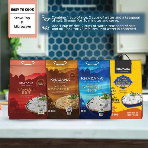 10 lb Authentic Extra Long Basmati Rice by Khazana in Bag - Aromatic and Flavorful Indian Grain - Non-GMO, Gluten Free