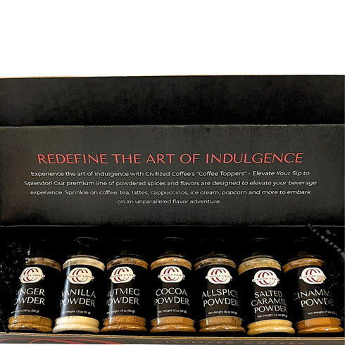 Set 7 Civilized Coffee Premium Coffee Toppings Gift Gourmet Spices & Flavors for Coffee Bar & Lattes