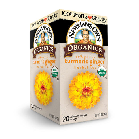 Immunity with20 (Pack 4) Newmans Own Organic Turmeric Ginger Herbal Tea Caffeine-Free May Aid Digestion and Boost
