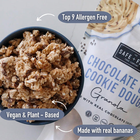 12oz Pack Safe + Fair Chocolate Chip Cookie Dough Granola Gluten-Free, Dairy-Free & Vegan Snack Allergen-Free, Non-GMO