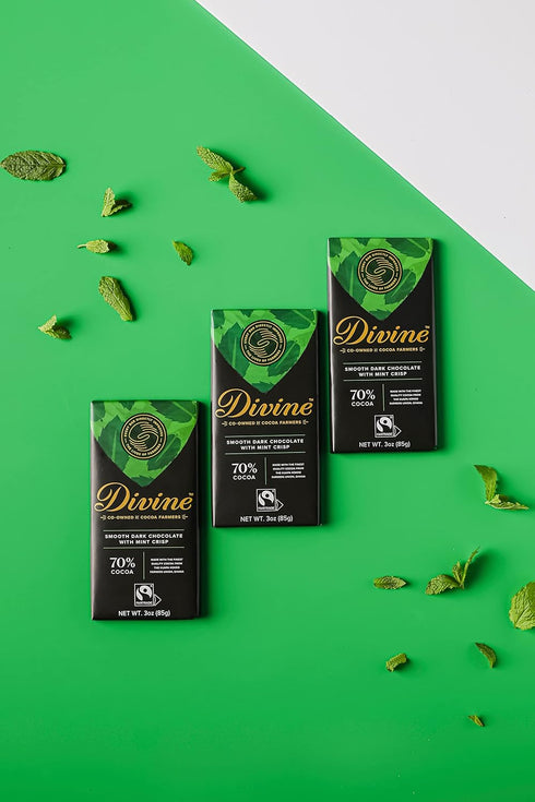 70% 3oz. (12 Pack) Divine Chocolate Bars - Dark Chocolate with Mint Crisp - Made with Fairtrade Cocoa, Natural