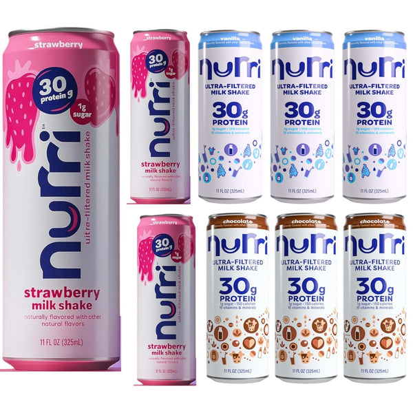 Generic Nurri Ultra Filtered Milk Shake Sampler Pack 9 Ready-to-Drink Cans (3 Vanilla,
