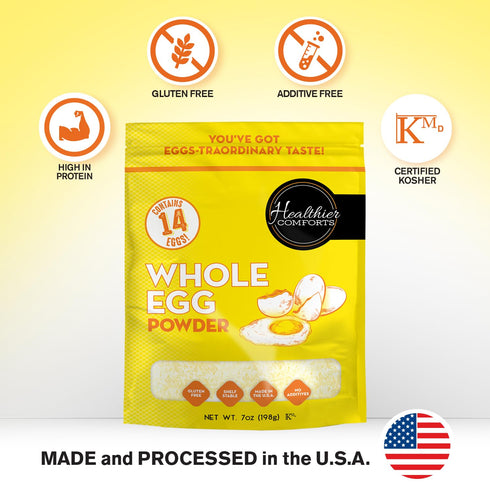 (7 oz) Healthier Comforts Whole Egg Powder | Pure Dried Whole Eggs | Pasteurized, Ready to Eat | Gluten Free, Made