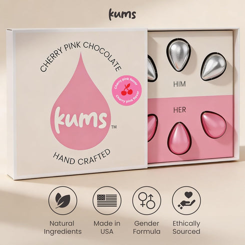 (1 Kums Pink Cherry Rose Chocolate Tabs for Couples Box) Premium Pink Cherry Tab Chocolate for Men & Women | Vegetarian