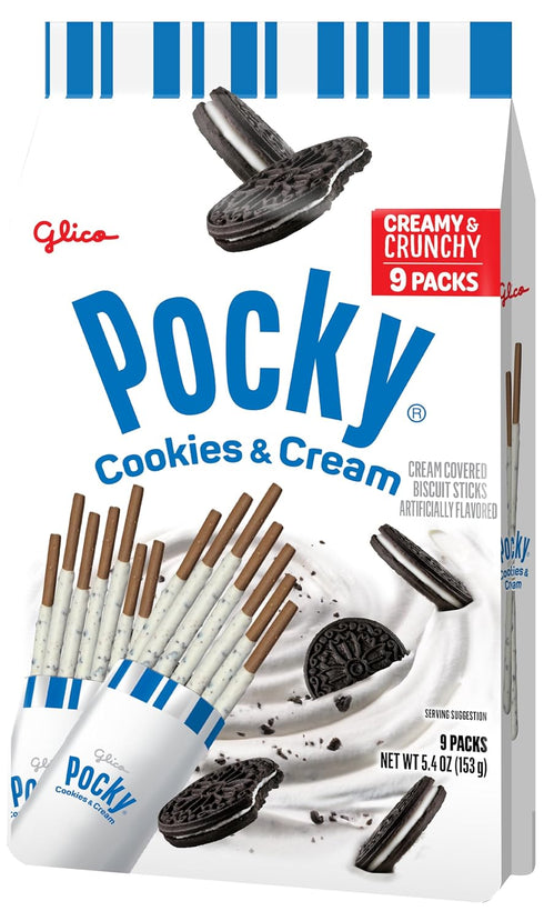 5 (9 Pocky Cookies & Cream Family Size Bags Individually Wrapped Pouches Each)