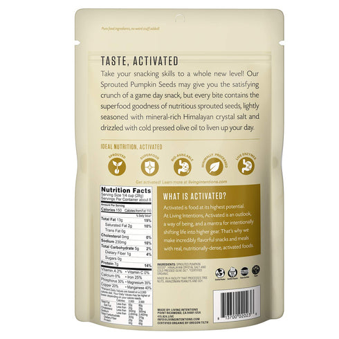 Living Intentions Organic Sprouted Pumpkin Seeds, Salted, 8 Ounce, NonGMO, Gluten Free, Vegan, Kosher, Paleo