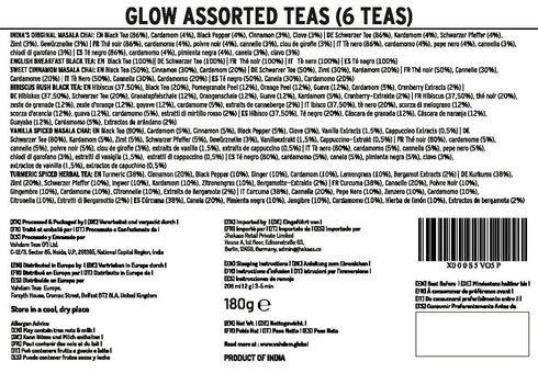 Set (6 Set VAHDAM, GLOW - Assorted Tea Gift Loose Leaf Tea) Tin Caddy Presentation Box | Gluten Free, Non GMO | Tea