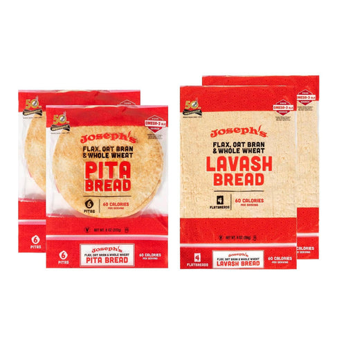 Joseph's 4-Pack Value Variety Bundle, Flax Oat Bran Whole Wheat 2 x