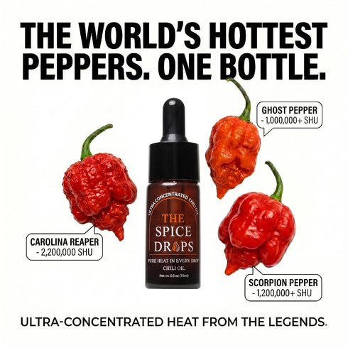 0.5 oz The Spice Drops Ultra-Concentrated Chili Oil | Flavor-Neutral Heat | Precision Dropper | Carolina Reaper Ghost