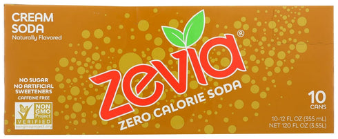 12 Zevia Zero Calorie Soda, Cream, Fluid Ounce