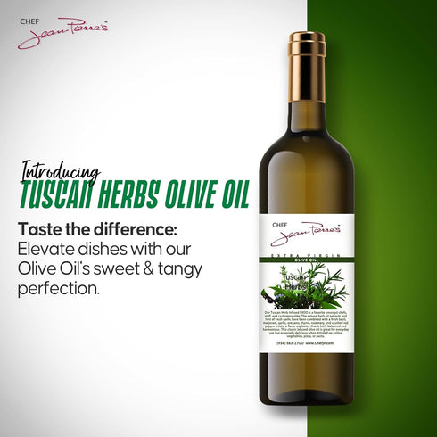 750ml (25oz) Chef Jean Pierre's Tuscan Herb Olive Oil - Naturally Infused, Glass Bottle - Elevate Your Dishes with a
