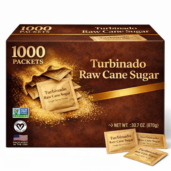 Generic Turbinado Raw Cane Sugar Packets, Natural Cane Sugar Sweetener, Single Serve Bulk