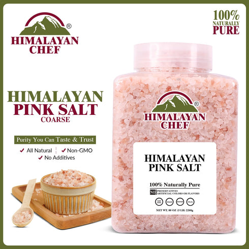 5 lbs Himalayan Chef Pink Himalayan Salt Coarse Grain, Plastic Jar - Pure, Natural, Kosher, Mineral-Rich, Ideal