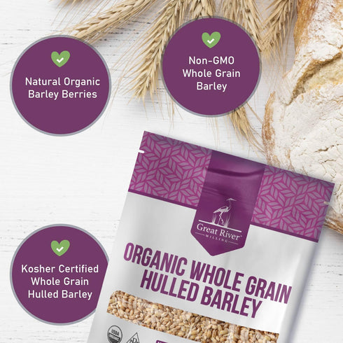 5 Lb Great River Milling Organic Hulled Barley Grain | Whole Grain Barley for Home Milling, Cooking, and Baking | High
