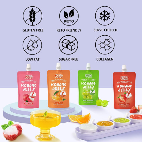 Pack, 7 10 Pack, 0 Konjac Jelly Pouch Drinkable Variety Calories, Sugar, Gluten Free, Keto, Vitamin C Healthy Fruit