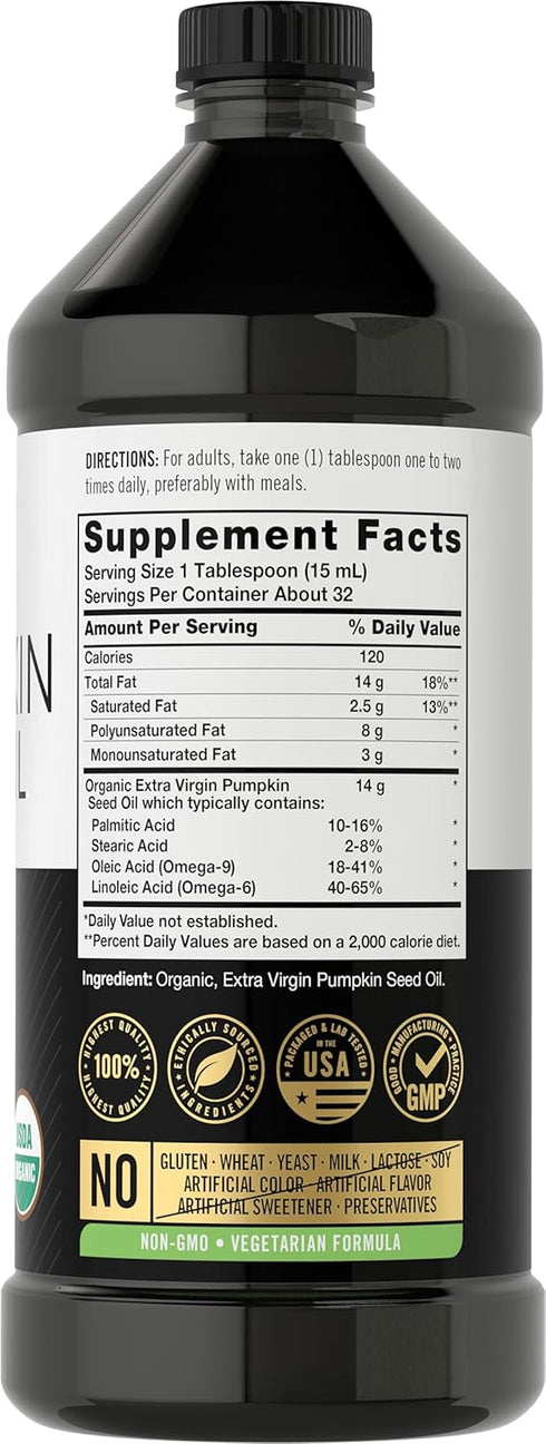 16oz Carlyle Pumpkin Seed Oil Organic Cold Pressed | Extra Virgin | Vegetarian, Non-GMO, Gluten Free | Safe for Cooking