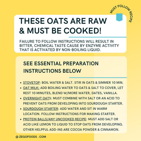 (14 oz) ZEGO Gluten Free Organic Raw Rolled Oats - Double Protein Old Fashioned Oatmeal - COOKING REQUIRED