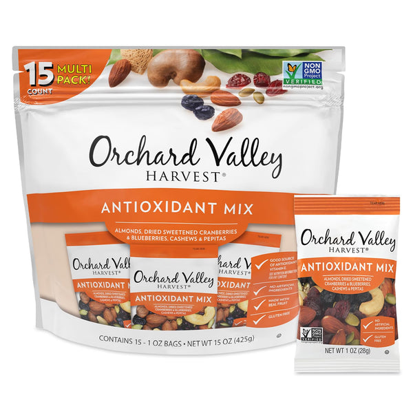 Orchard Valley Harvest Antioxidant Mix, 1 Ounce Bags (Pack of 15), Almonds,