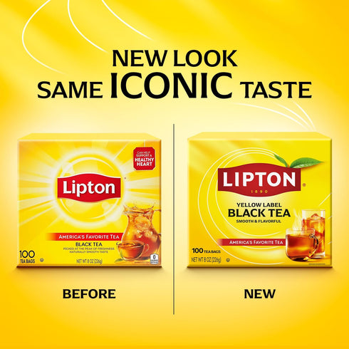 600-Count 100% 6-Pack 100 Lipton Black Tea Bags Premium Breakfast Tea with High Caffeine for Hot or Iced Tea Beverages