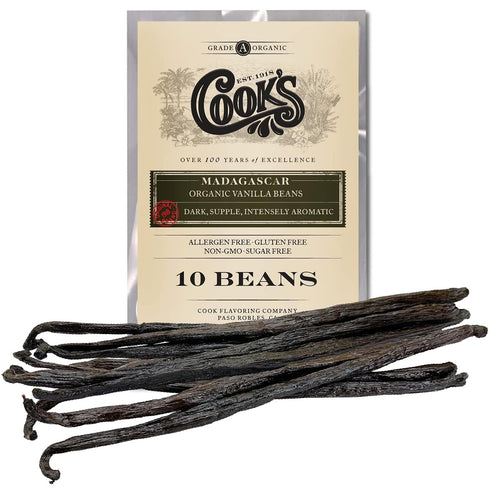 10 Organic Madagascar Whole Vanilla Beans, Grade A Pods, Premium Vanilla Beans