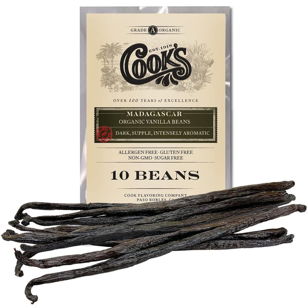 10 Organic Madagascar Whole Vanilla Beans, Grade A Pods, Premium Vanilla Beans