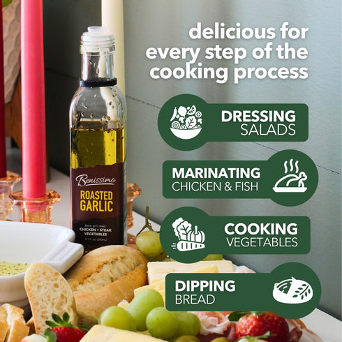 8.1 oz Benissimo Roasted Garlic Herb Infused Oil Blend Gourmet Garlic Oil for Sauting, Drizzling, and Roasted Garlic