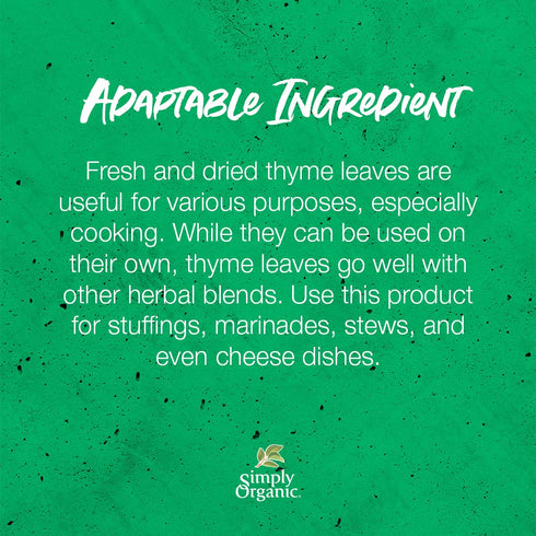 Simply Organic Whole Thyme Leaf, Certified Organic, 0.78 Oz, Pack of 3, Thymus vulgaris L.
