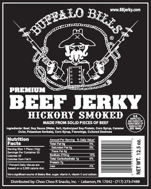 12.5oz 7 (25 Buffalo Bills Premium Hickory Beef Jerky Strips hickory smoked jerky strips per bag)