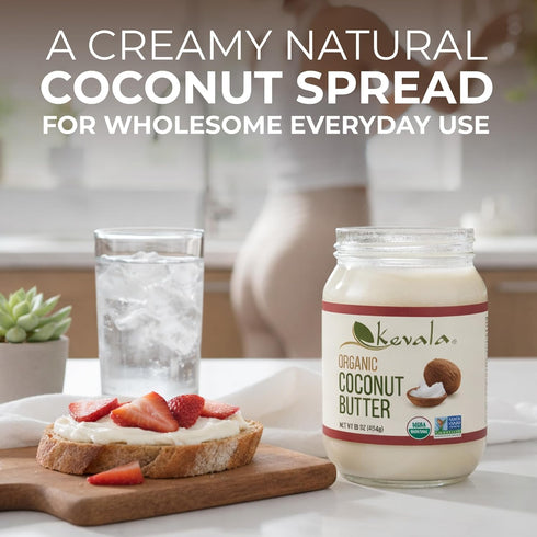 16 oz Kevala Organic Coconut Butter | Made with Organic Whole Coconut | Creamy Spread for Baking & Cooking | Dairy Free