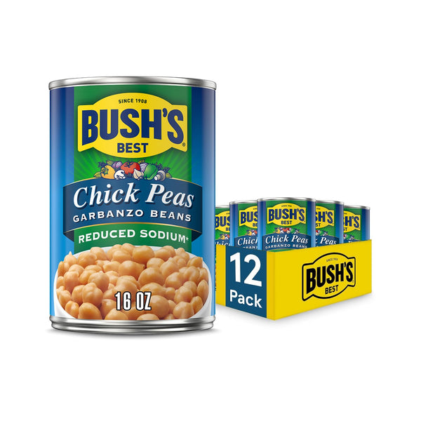 BUSH'S BEST 16 oz Canned Reduced Sodium Garbanzo Beans, Source of Plant