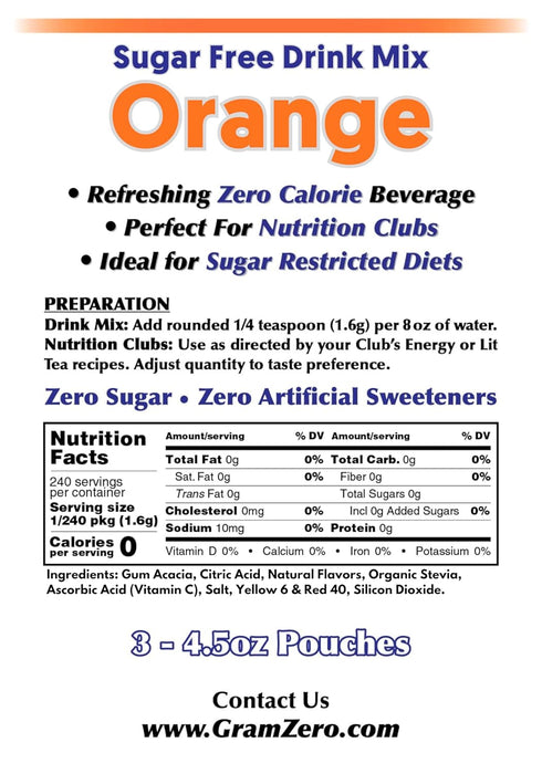 Sugar-Free Orange Drink Mix - Zero Calorie Stevia Sweetened Beverage