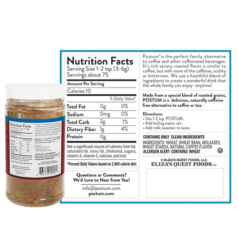 Postum Natural Coffee Flavor Coffee Substitute, 8oz, Caffeine Free with Roasted Wheat Bran & Molasses, Vegan