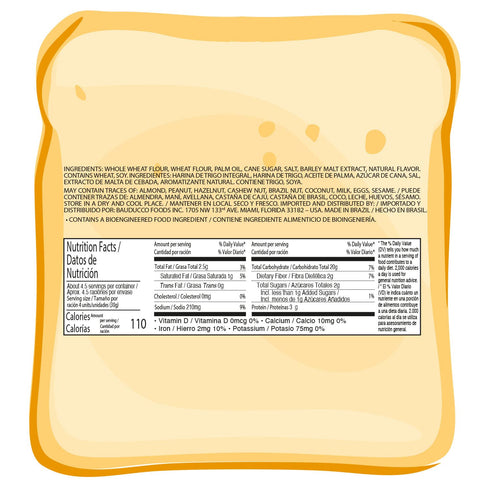 5.00 oz (Pack 1) Bauducco Whole Wheat Toast - Delicious, Light & Crispy Toasted Bread - Whole Wheat - Ready-to-Eat