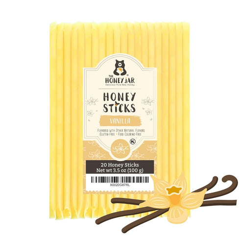 The Honey Jar Vanilla Flavored Honey Sticks, Pure Honey Straws for Tea, Coffee, 20 Count