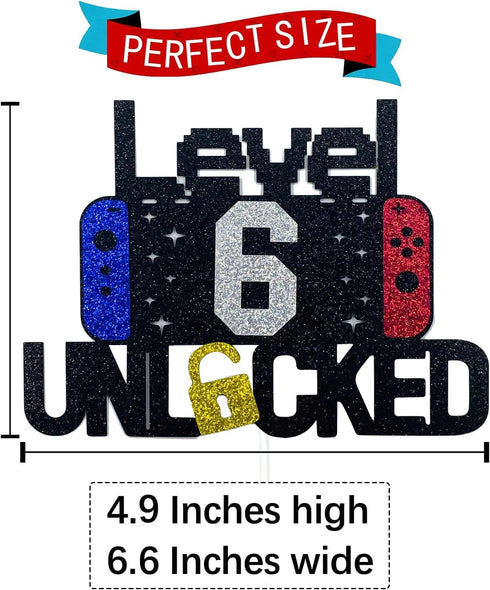 Happy 6th Birthday Cake Topper, Level 6 Unlocked for Kids, Boys & Girls Birthday Party Decoration
