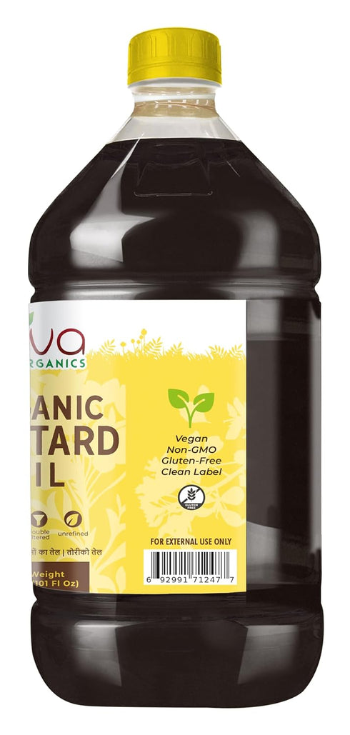 3 (101 Oz) Jiva Organics Organic Mustard Oil Liter Bottle Fl - Non-GMO, Premium, Cold Pressed