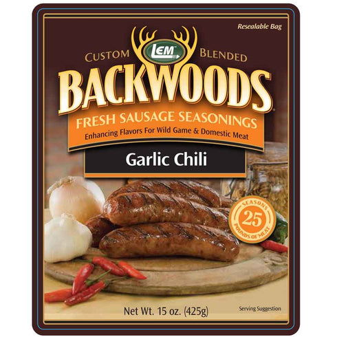 LEM Products Backwoods Garlic Chili Pepper Fresh Sausage Seasoning, 15 Ounce Packet