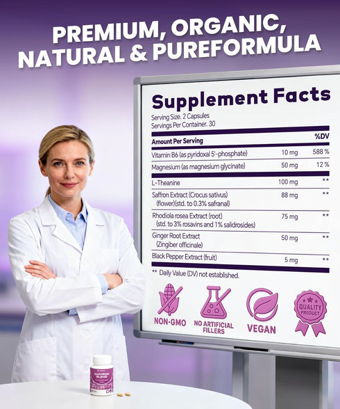ZonaVitalis B6 60 Capsules(30 Saffron Supplements for Men & Women - Mood, Energy & Vision Support - Saffron, Magnesium