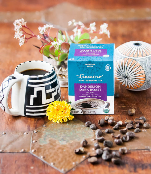 Teeccino Dandelion Herbal Tea, Dark Roast, 25 Tea Bags, Caffeine Free, Prebiotic